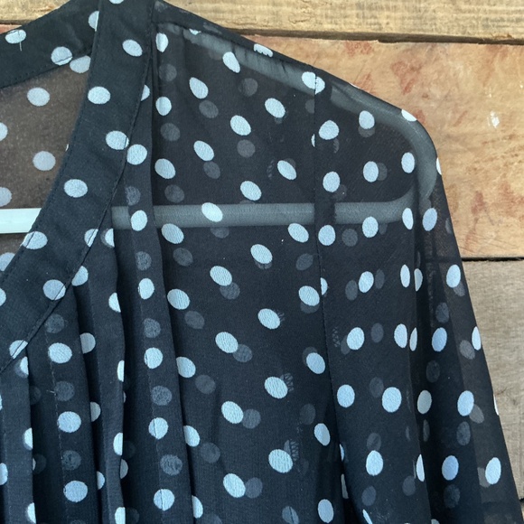 Daniel Rainn M Blouse Sheer Polka Dot Roll Tab Sleeve Pleated Front Romantic - Picture 5 of 9